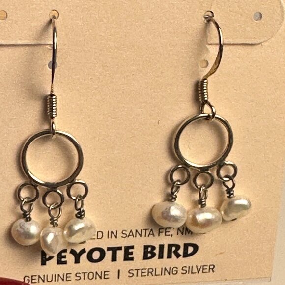 Peyote Bird Fresh Water Pearls Chandelier Hoops Sterling Silver Earrings Boho - Picture 2 of 9